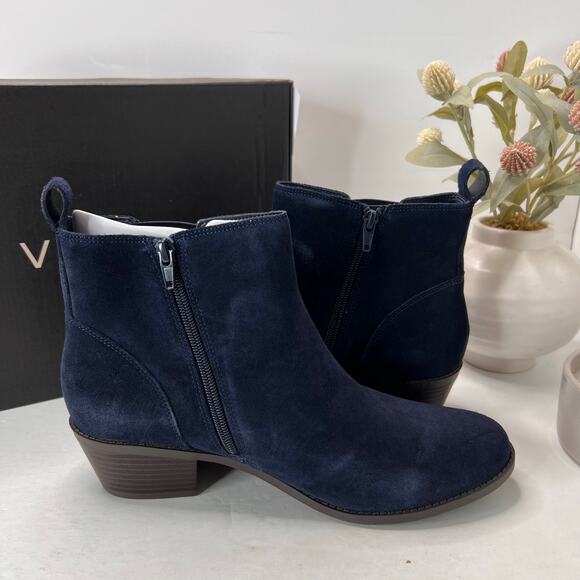 Vionic Roseland Water Repellent Suede Chunky Heel Boots Navy Women's 11 NWB - Picture 7 of 11